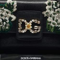 Dolce & Gabbana Black Lizard Embossed Leather DG Millennials Shoulder Bag