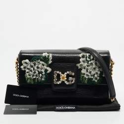 Dolce & Gabbana Black Lizard Embossed Leather DG Millennials Shoulder Bag