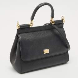 Dolce & Gabbana Black Leather Small Miss Sicily Top Handle Bag