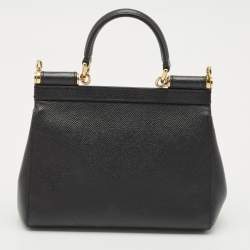 Dolce & Gabbana Black Leather Small Miss Sicily Top Handle Bag