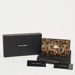 مملوكة مسبقًا حامل بطاقات بسحاب دولتشي أند غابانا جلد لامع بطبعة فهد بني/أسود