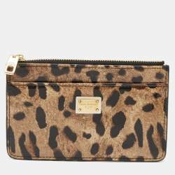 Dolce & Gabbana Brown/Black Leopard Print Patent Leather Zip Card Holder
