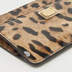 مملوكة مسبقًا حامل بطاقات بسحاب دولتشي أند غابانا جلد لامع بطبعة فهد بني/أسود