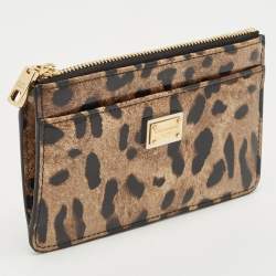 مملوكة مسبقًا حامل بطاقات بسحاب دولتشي أند غابانا جلد لامع بطبعة فهد بني/أسود