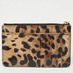 مملوكة مسبقًا حامل بطاقات بسحاب دولتشي أند غابانا جلد لامع بطبعة فهد بني/أسود