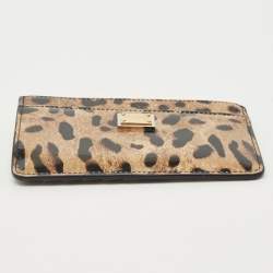 مملوكة مسبقًا حامل بطاقات بسحاب دولتشي أند غابانا جلد لامع بطبعة فهد بني/أسود