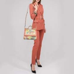 Pre Owned Dolce & Gabbana Multicolor Fan Foulard Print Leather Medium Miss Sicily Top Handle Bag
