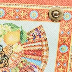 Pre Owned Dolce & Gabbana Multicolor Fan Foulard Print Leather Medium Miss Sicily Top Handle Bag