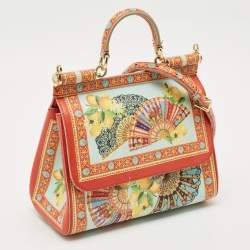 Pre Owned Dolce & Gabbana Multicolor Fan Foulard Print Leather Medium Miss Sicily Top Handle Bag