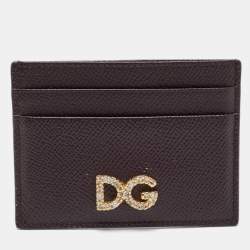 Dolce & Gabbana Burgundy Leather Crystal Embellished Logo Card Holder