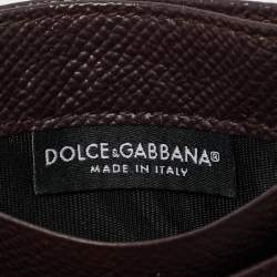 Pre Owned Dolce & Gabbana Burgundy Leather Crystal Embellished Logo Card Holder