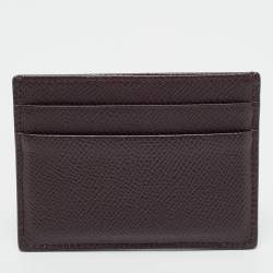 Pre Owned Dolce & Gabbana Burgundy Leather Crystal Embellished Logo Card Holder