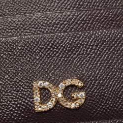 Pre Owned Dolce & Gabbana Burgundy Leather Crystal Embellished Logo Card Holder