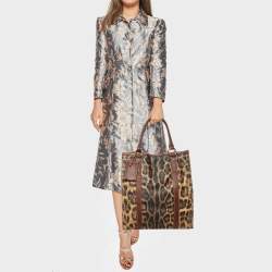 Pre Owned Dolce & Gabbana Brown Leopard Print Coated Canvas and Leather Shopper Tote