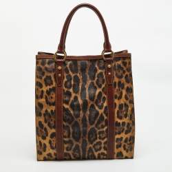 Pre Owned Dolce & Gabbana Brown Leopard Print Coated Canvas and Leather Shopper Tote