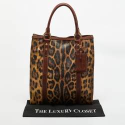 Pre Owned Dolce & Gabbana Brown Leopard Print Coated Canvas and Leather Shopper Tote