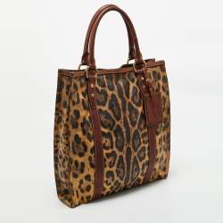 Pre Owned Dolce & Gabbana Brown Leopard Print Coated Canvas and Leather Shopper Tote