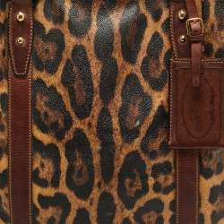 Pre Owned Dolce & Gabbana Brown Leopard Print Coated Canvas and Leather Shopper Tote