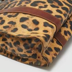 Pre Owned Dolce & Gabbana Brown Leopard Print Coated Canvas and Leather Shopper Tote