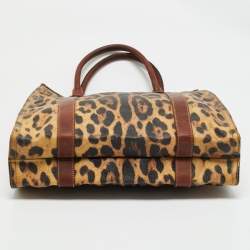 Pre Owned Dolce & Gabbana Brown Leopard Print Coated Canvas and Leather Shopper Tote