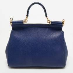Pre Owned Dolce & Gabbana Blue Leather Medium Miss Sicily Top Handle Bag