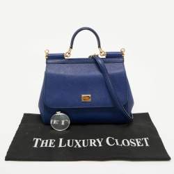 Pre Owned Dolce & Gabbana Blue Leather Medium Miss Sicily Top Handle Bag