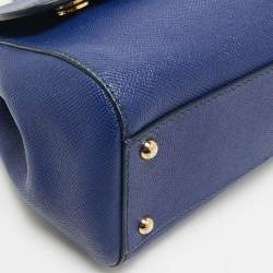 Pre Owned Dolce & Gabbana Blue Leather Medium Miss Sicily Top Handle Bag