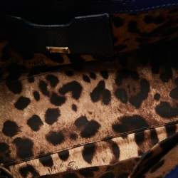 Pre Owned Dolce & Gabbana Blue Leather Medium Miss Sicily Top Handle Bag