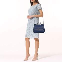 Pre Owned Dolce & Gabbana Blue Leather Medium Miss Sicily Top Handle Bag