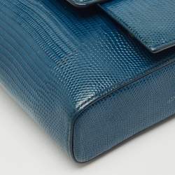 Pre Owned Dolce & Gabbana Blue Lizard Embossed Leather Mini DG Millennials Crystals Bag