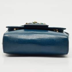 Pre Owned Dolce & Gabbana Blue Lizard Embossed Leather Mini DG Millennials Crystals Bag