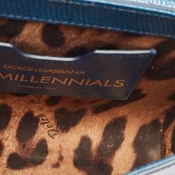 Pre Owned Dolce & Gabbana Blue Lizard Embossed Leather Mini DG Millennials Crystals Bag