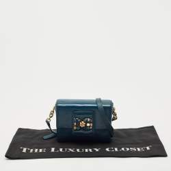 Pre Owned Dolce & Gabbana Blue Lizard Embossed Leather Mini DG Millennials Crystals Bag
