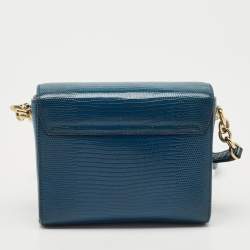 Pre Owned Dolce & Gabbana Blue Lizard Embossed Leather Mini DG Millennials Crystals Bag