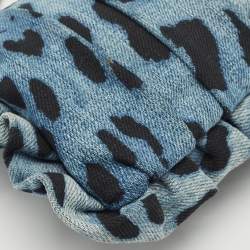 Pre Owned Dolce & Gabbana Blue Leopard Print Denim Ruffle Zip Pouch
