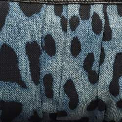 Pre Owned Dolce & Gabbana Blue Leopard Print Denim Ruffle Zip Pouch