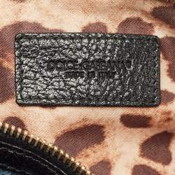 Pre Owned Dolce & Gabbana Blue Leopard Print Denim Ruffle Zip Pouch