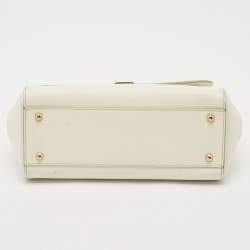 Pre Owned Dolce & Gabbana White Leather Medium Miss Sicily Top Handle Bag