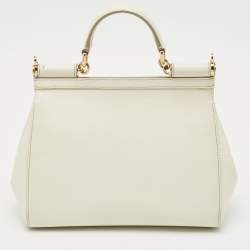 Pre Owned Dolce & Gabbana White Leather Medium Miss Sicily Top Handle Bag