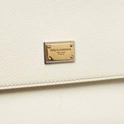 Pre Owned Dolce & Gabbana White Leather Medium Miss Sicily Top Handle Bag
