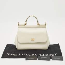 Pre Owned Dolce & Gabbana White Leather Medium Miss Sicily Top Handle Bag