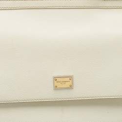 Pre Owned Dolce & Gabbana White Leather Medium Miss Sicily Top Handle Bag