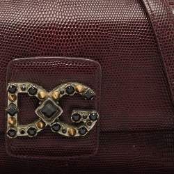 مملوكة مسبقًا حقيبة كتف دولتشي أند غابانا دي جي ميلينيالز جلد مزخرف سحلية بورجوندي