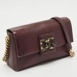 مملوكة مسبقًا حقيبة كتف دولتشي أند غابانا دي جي ميلينيالز جلد مزخرف سحلية بورجوندي