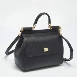 Pre Owned Dolce & Gabbana Black Leather Medium Miss Sicily Top Handle Bag