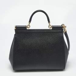 Pre Owned Dolce & Gabbana Black Leather Medium Miss Sicily Top Handle Bag