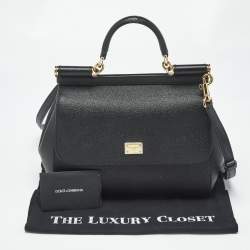 Pre Owned Dolce & Gabbana Black Leather Medium Miss Sicily Top Handle Bag