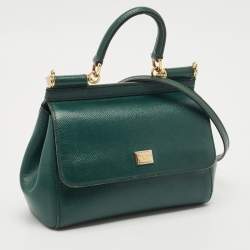 Pre Owned Dolce & Gabbana Green Leather Small Miss Sicily Top Handle Bag