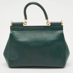Pre Owned Dolce & Gabbana Green Leather Small Miss Sicily Top Handle Bag