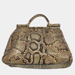 Pre Owned Dolce & Gabbana Miss Sicily Medium Yellow Python Leather Satchel Bag